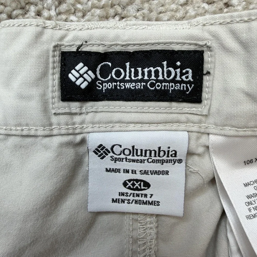 Columbia Cargo Shorts Mens 2XL Beige Cotton Elastic Waist 7 Inseam Outdoor